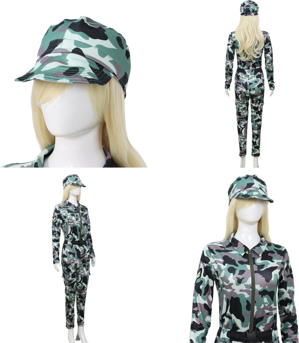 Joya Party® Leger Verkleedpak Dames Camouflage | Sexy Army Jumpsuit met Pet & Riem | Vrouwen Militair Kostuum | Camouflage Militair Verkleed Pak | Carnaval, Halloween, Themafeest | — afbeelding 5