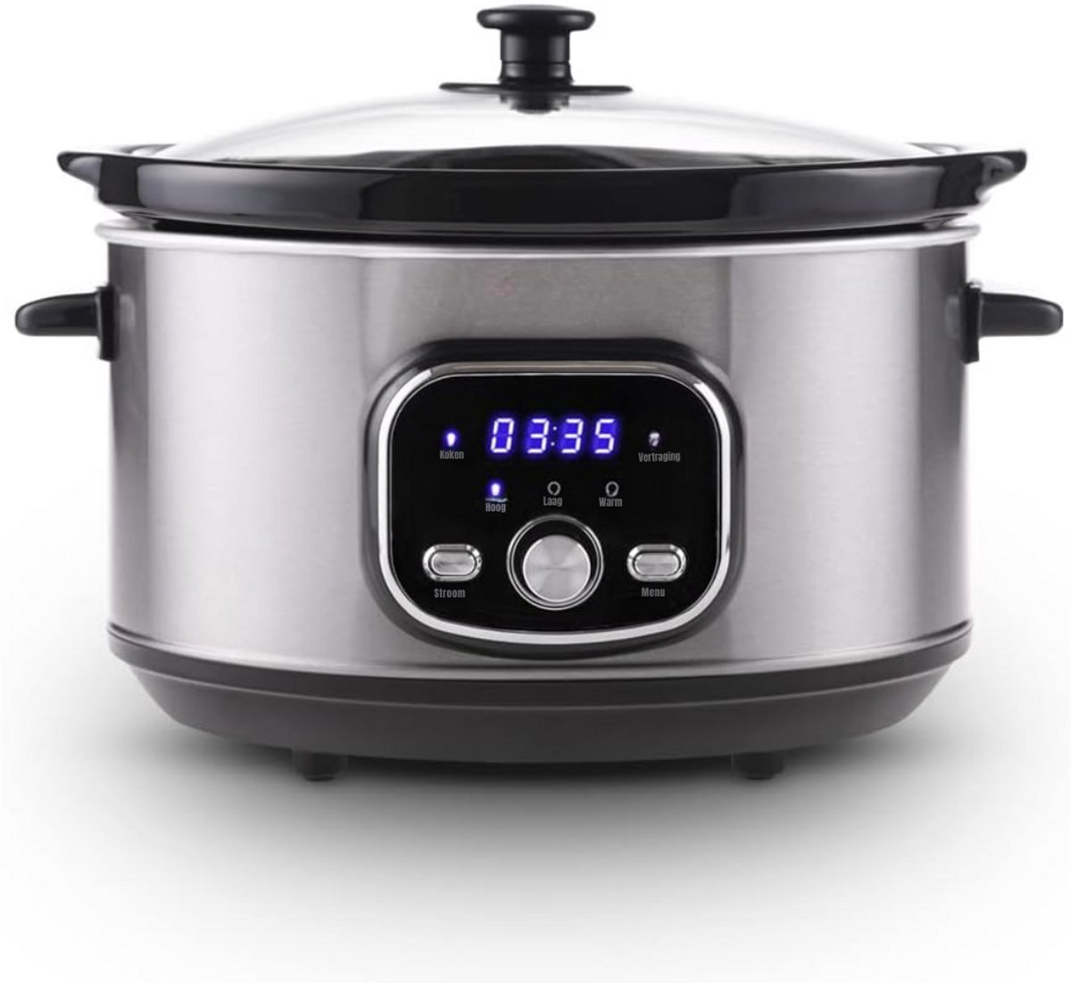 SCH® Slowcooker met timer - Slowcooker - Crockpot - Zilver - ‎25cm x 32cm x 23cm