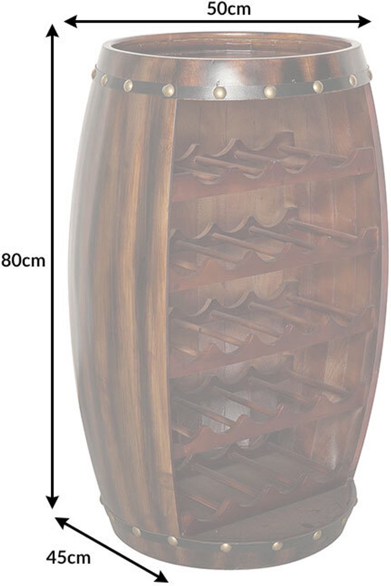 Massief wijnrek BODEGA 80cm koffiebruin grenen vat bartafel voor 23 flessen - 38961