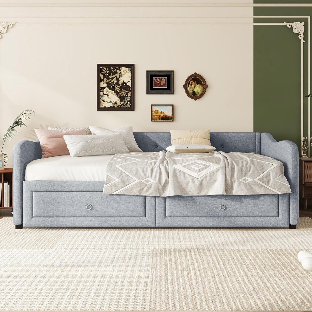 Dagbed 90 x 200 cm met uittrekbaar bed en opbergladen - Minimalistisch grijs slaapbank