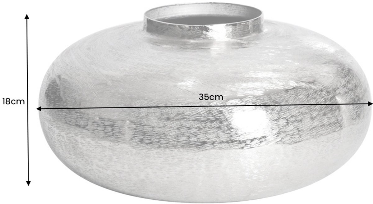 Moderne decoratieve vaas ABSTRACT ORIENT 35cm zilver rond metaal gehamerd ontwerp - 43509