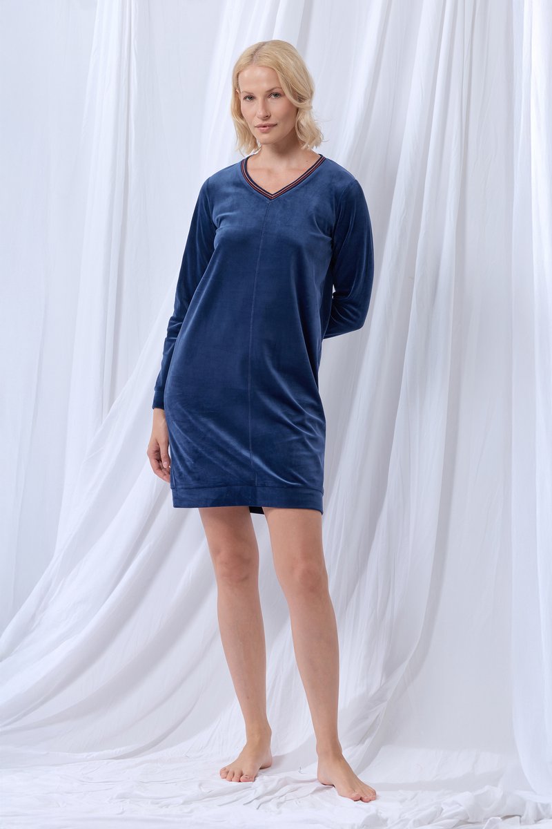 Lords & Lilies slaapkleed dames velours - donkerblauw - 252-51-TDA-V/831