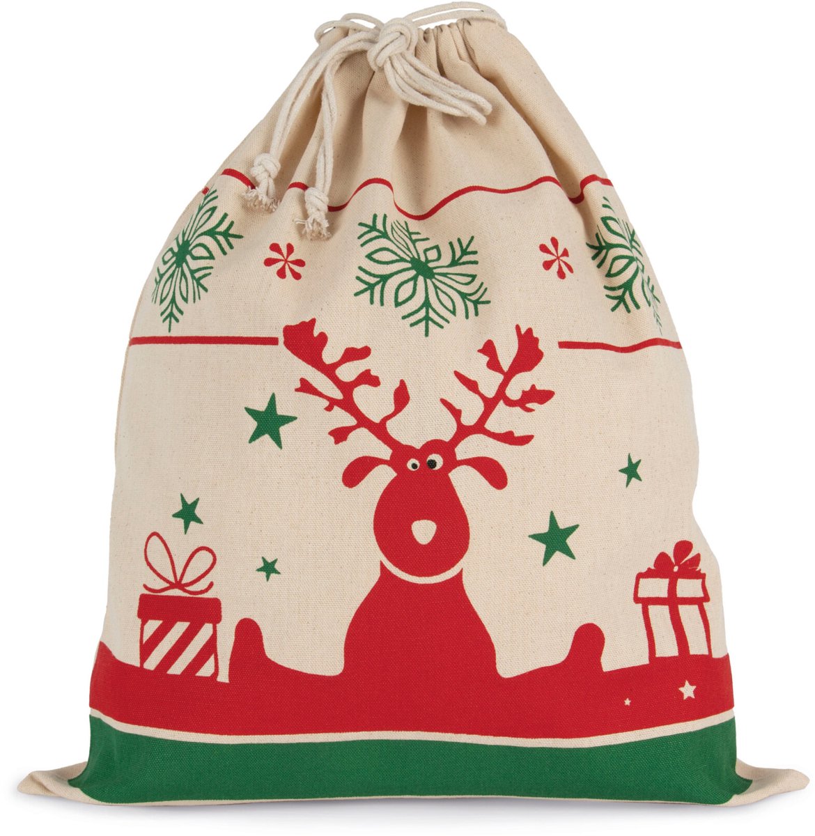 Kimood Tas met koord en kerstmotieven KI0735 - Natural - One size