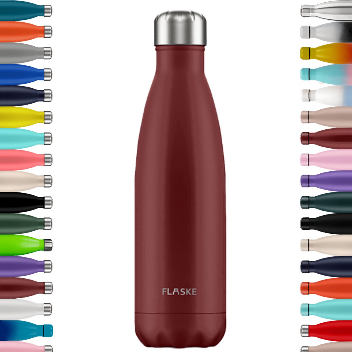 FLASKE Original Drinkfles 500 ml - Geïsoleerde RVS Waterfles - BPA-vrij - 12u Warm & 24u Koud - Geschikt als Thermosfles en Thermoskan - Water Bottle Stainless Steel - Lava