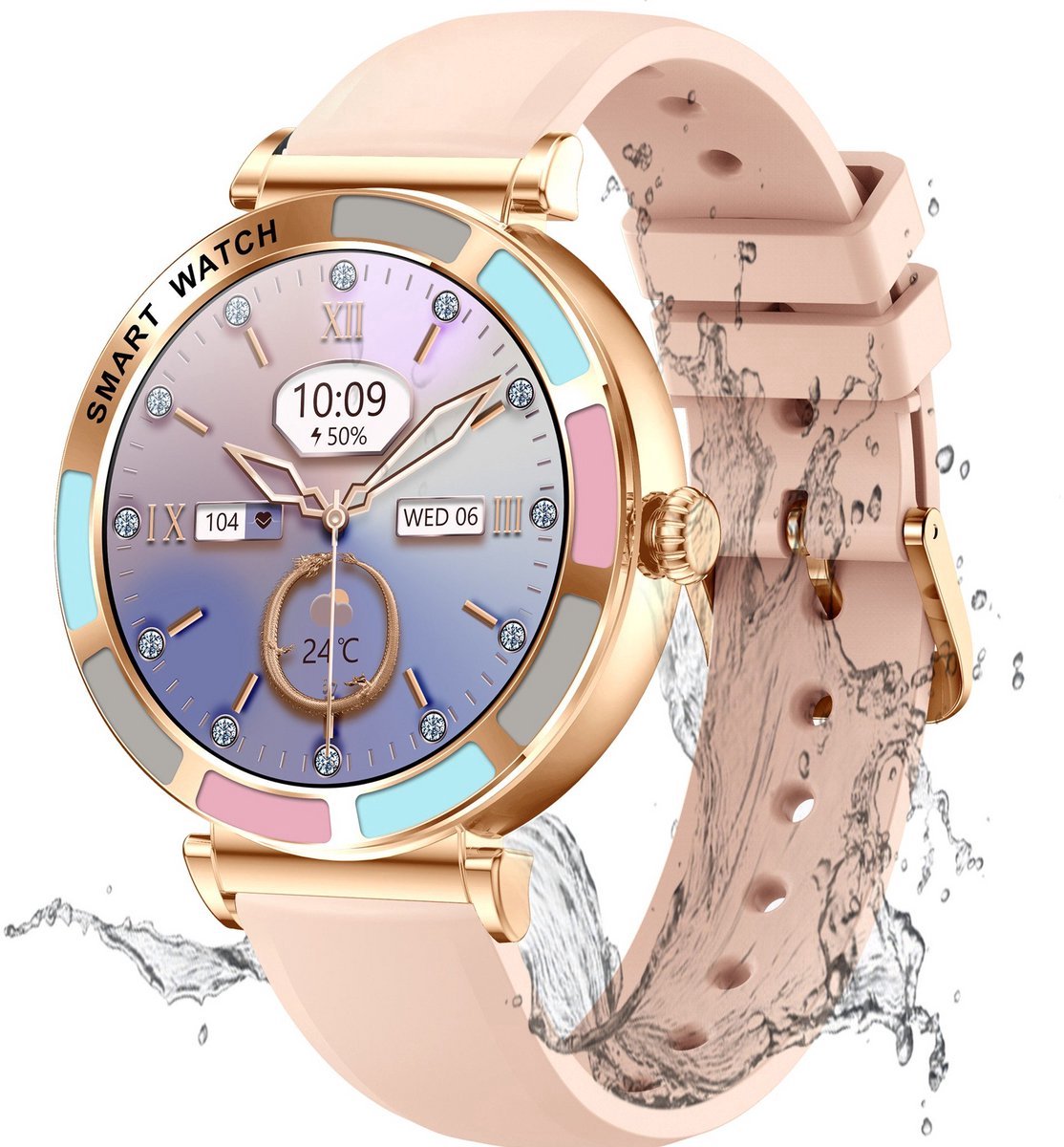 Smartwatch Dames Roze IP67 Waterdicht met Hartslagmeter