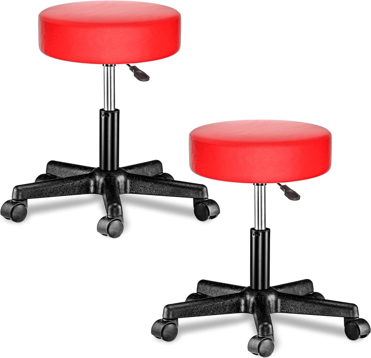 Verstelbare Rolkruk Set van 2 met Wielen 46-60cm Zithoogte Draaikruk Rood