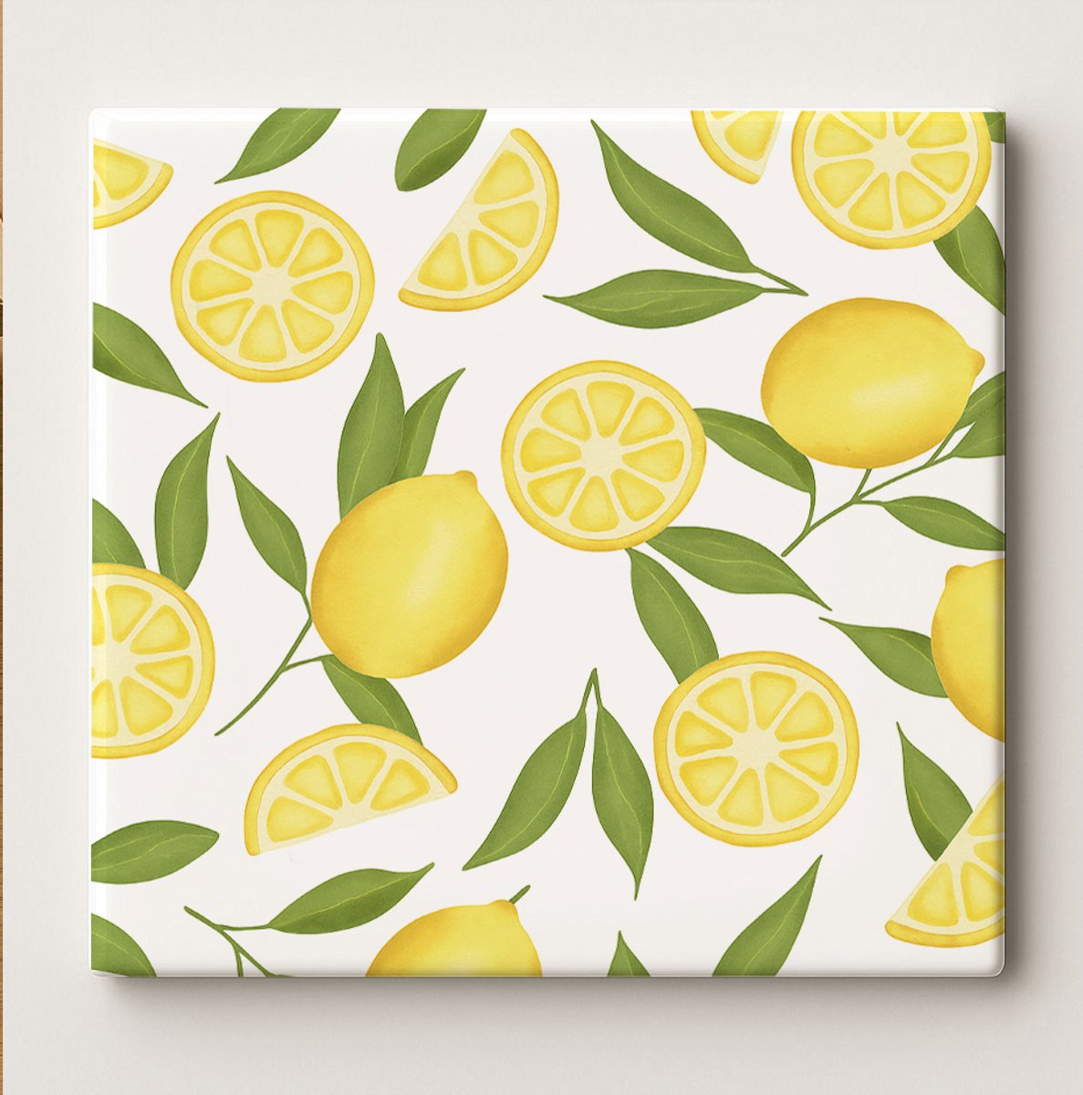 Nevolis Citroenpatroon Tegel – 15x15cm Keramische Wanddecoratie – Fris Citrus Ontwerp voor Keuken, Eetkamer & Zomerse Woondecoratie Multi Color