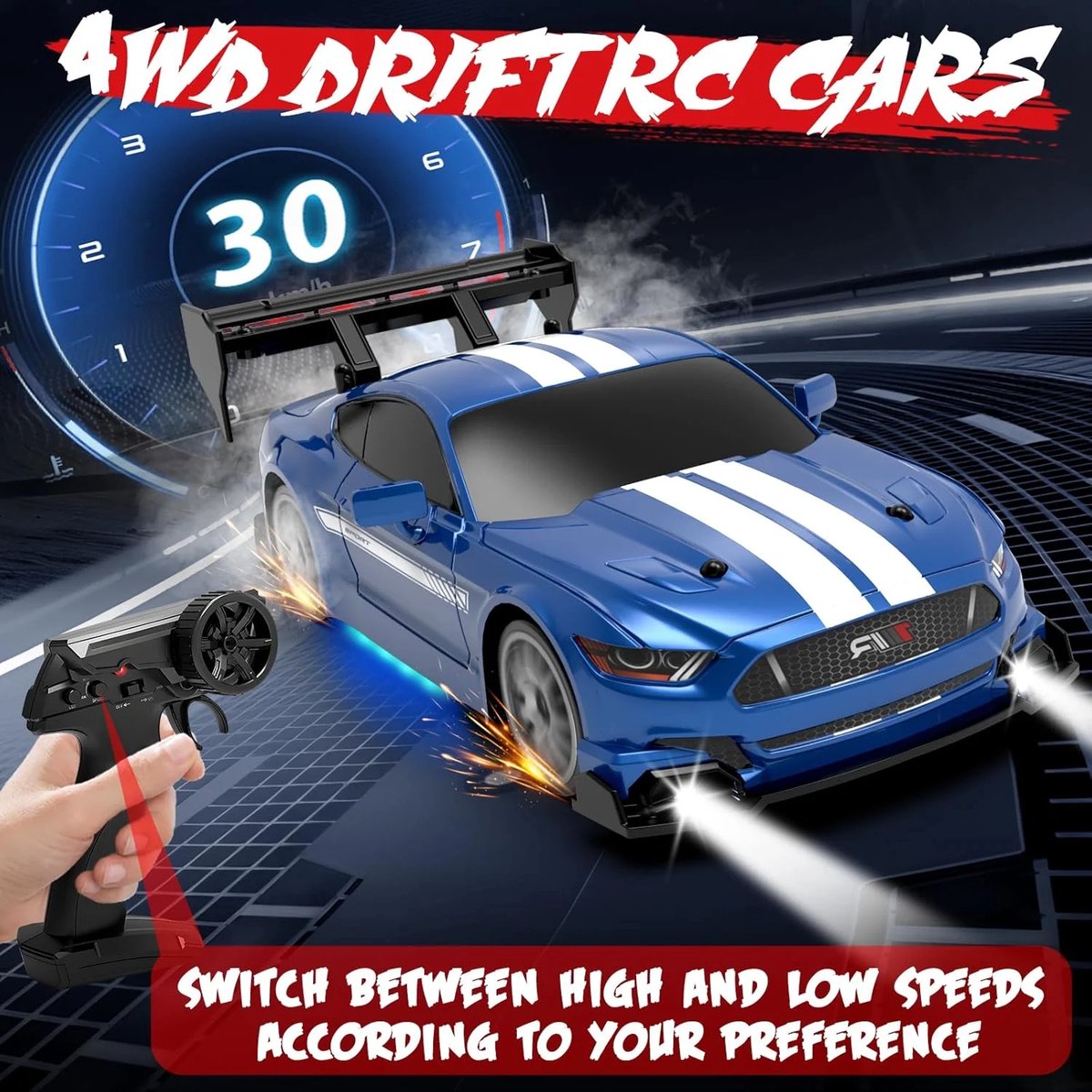 PolkaHome RC Drift Auto 1:24 – Afstandsbestuurbare RC Auto – 4WD – 2 Accu’s – 20 km/h — afbeelding 9