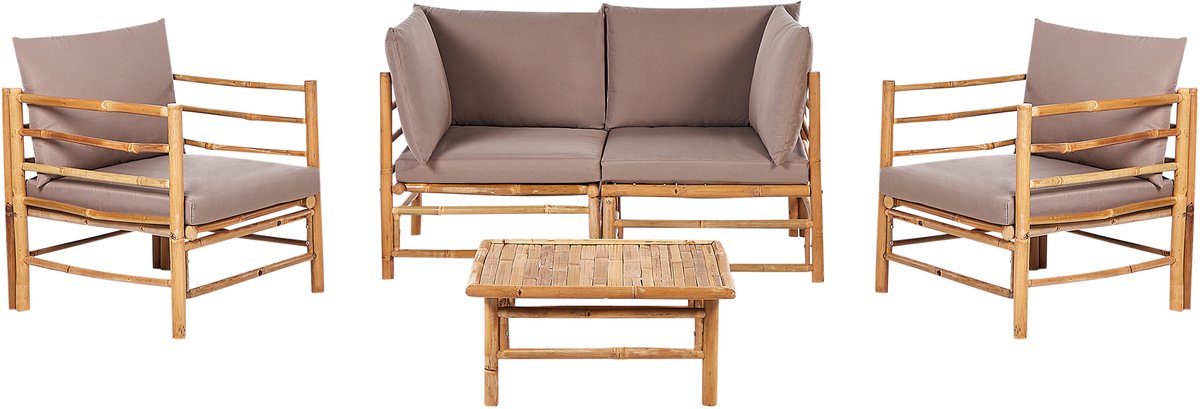 Beliani CERRETO - Loungeset 4-zits - Taupe - Bamboehout Bruin