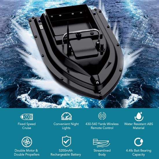 Voerboot - Bait Boat - Visvoerboot - Karper Vissen - Vissen - Met Afstandsbediening - 12000 mAh - Zwart — afbeelding 4