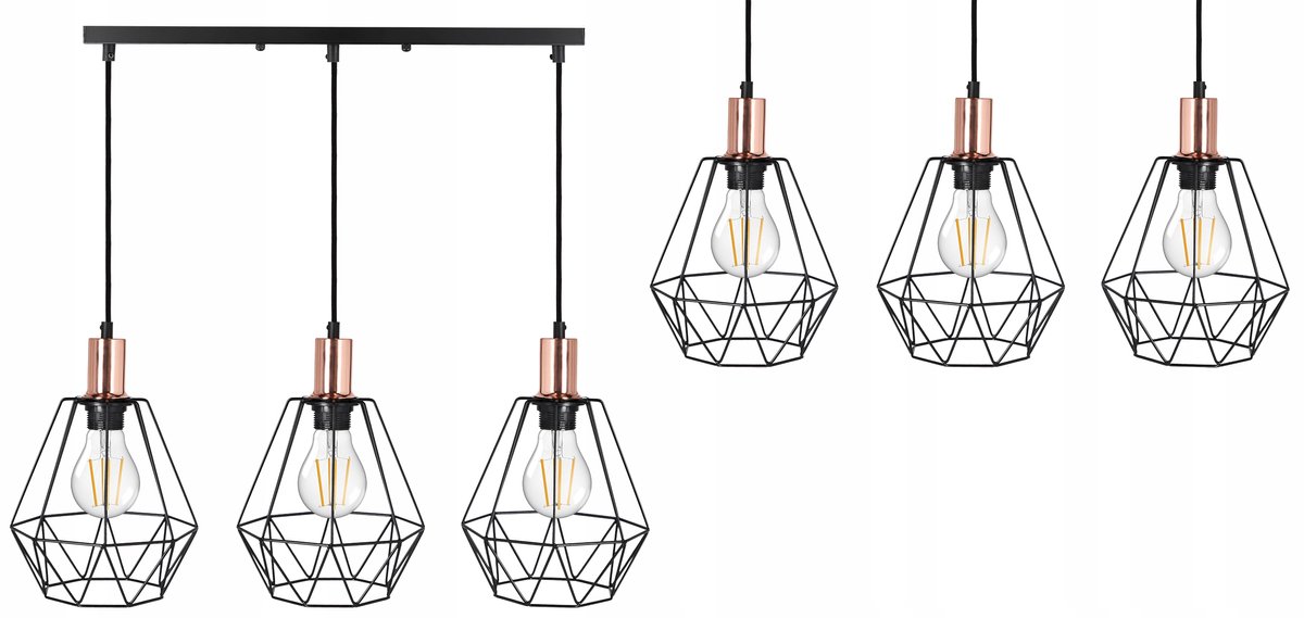 LED Hanglamp Diamant Stijl Loft Zwart Goud E27