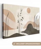 Canvas schilderij 120x80 cm - Exclusieve wanddecoratie Japandi - Landschap - Beige - Muurdecoratie woonkamer - Slaapkamer decoratie - Kamer accessoires - Schilderijen op canvas