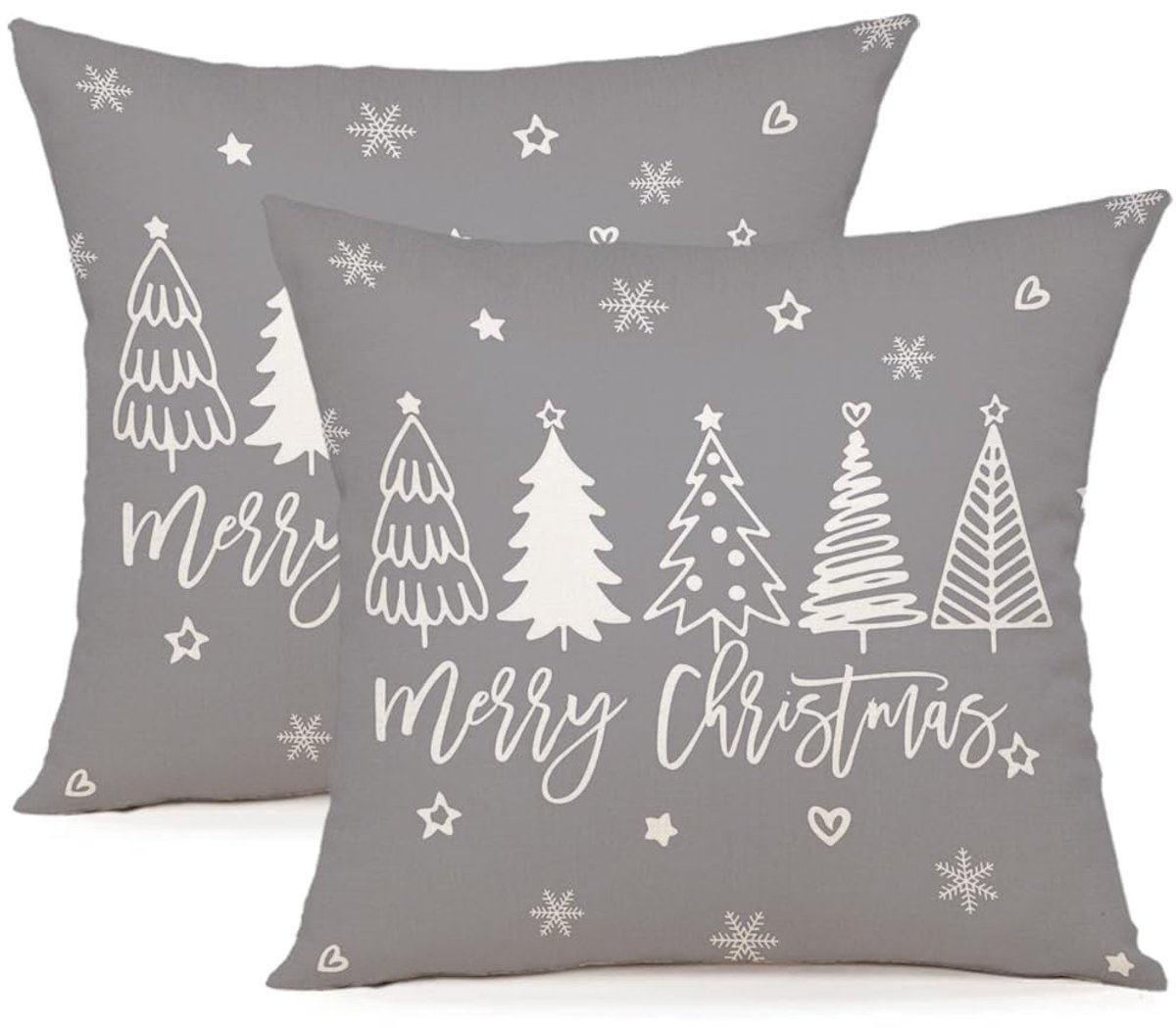 Unyqoos Set van 2 linnen kussenslopen voor sfeervolle kerstdecoratie in huis grijs