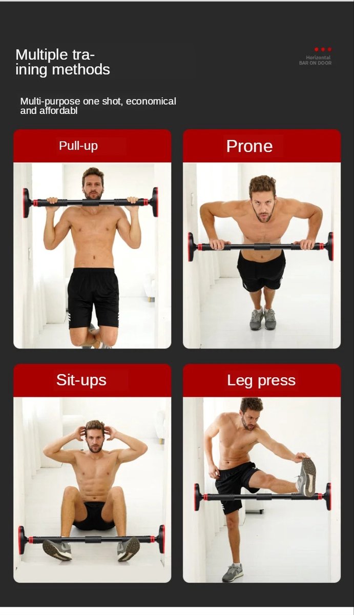Amolass - Pull-up Bar - Verstelbaar - Fitness Optrekstang - Voor Deurkozijn - Deurpost tussen 110-140cm - 200KG Draagvermogen thumbnail 2