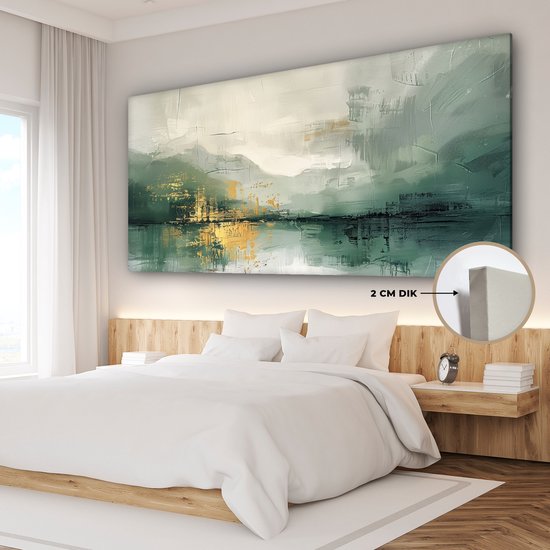 Tableau sur toile 200x100 cm - Décoration murale Vert - Moderne - Abstrait - Goud - Décoration murale murale salon - Décoration chambre - Accessoires chambre - Peintures sur toile