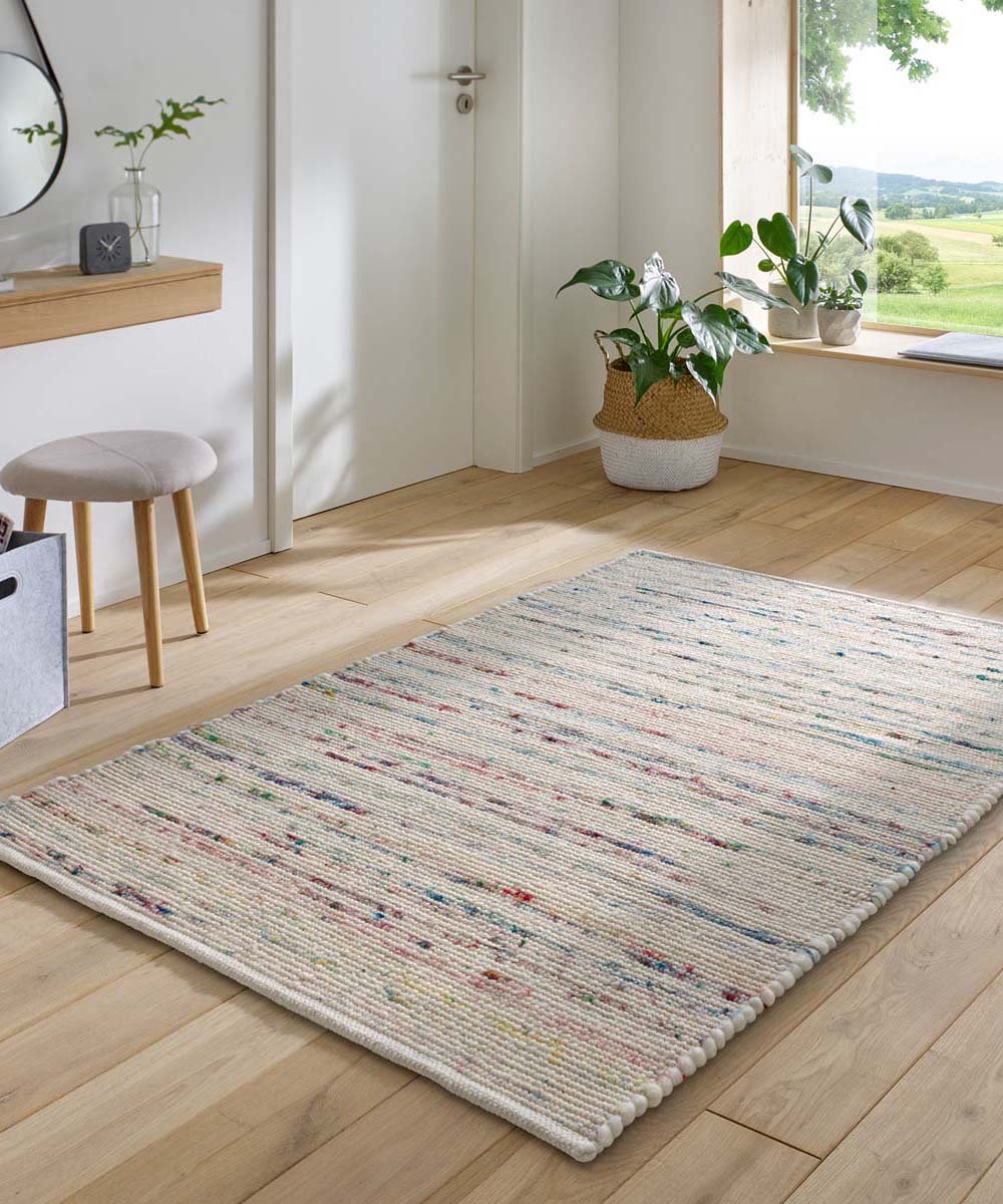 Wollen vloerkleed - Bokn wit/multi 160x230