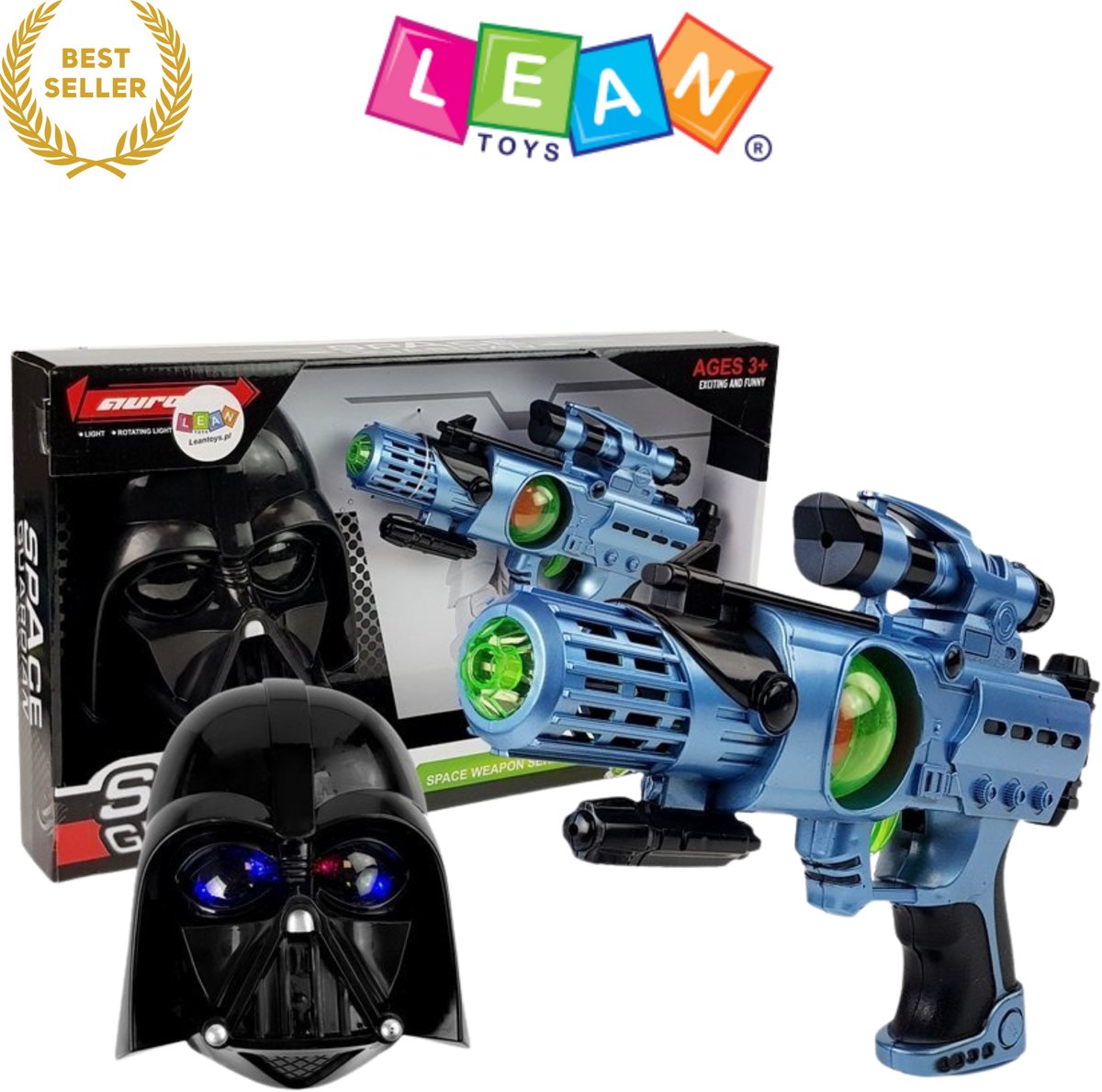 CosmosWarrior Laser Gun Set met Masker – Ruimte Laserpistool met Licht- & Geluidseffecten – Stoer Science Fiction Speelgoed voor Kinderen vanaf 3 Jaar – Inclusief Helm Masker – Batterij Aangedreven CE Gecertificeerd Cadeau – Met Ebook
