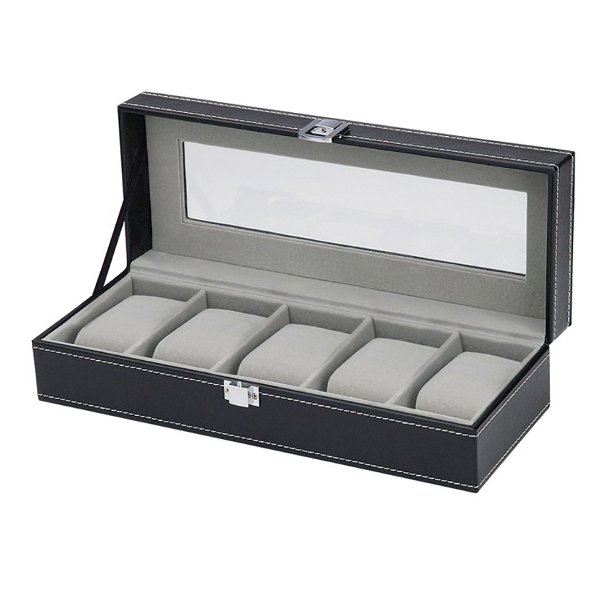 SELVA Horlogecollectiebox - Voor 5 horloges - Uitstekend vakmanschap - LEER - Afmetingen: 305 x 115 x 77 mm