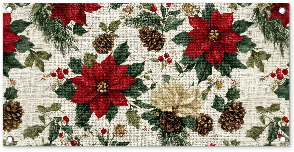 Kleurrijk kerstbloemen textielpatroon voor tuindecoratie - Tuinposter 80x40 cm.