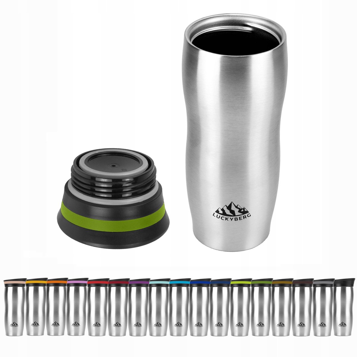 LUCKYBERG Thermosbeker 380ml - Groen, RVS, 6u Warm/8u Koud