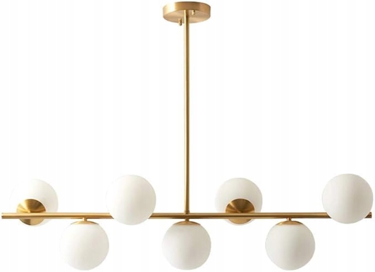 KCO Verlichting Moderne Messing Hanglamp 7 Lichtpunten Goud Wit Glas
