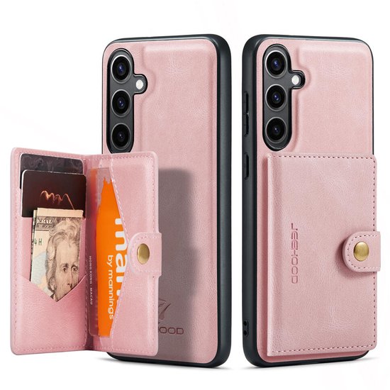 CaseMe JH-01 Hoesje Geschikt voor Samsung Galaxy S25 FE | Back Cover met Magnetische Kaarthouder | Beschermhoes Pasjeshouder Achterkant | 4 Pasjes en Briefgeld | Roze