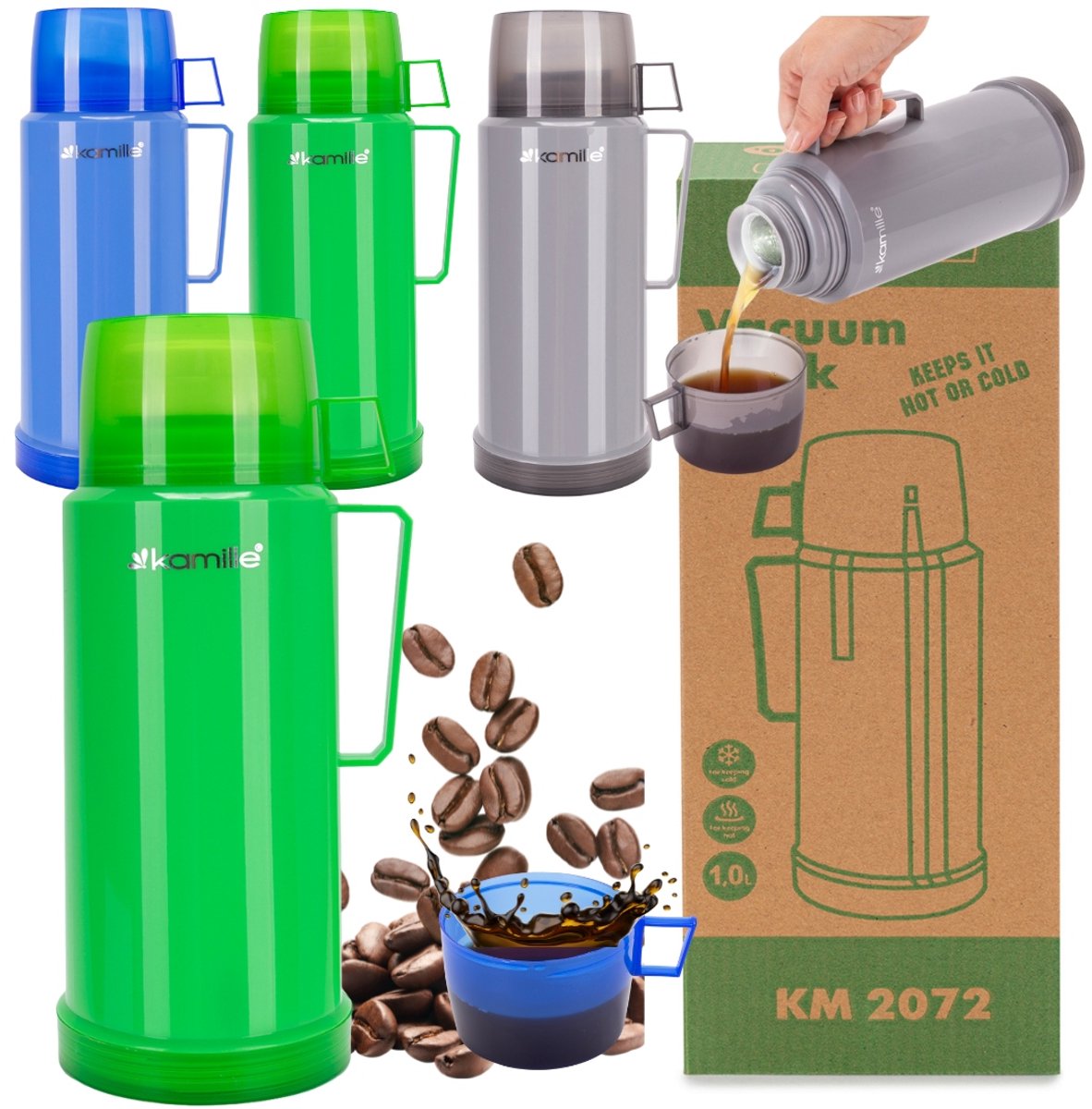 Kamille Thermos Bidon 1L met Glazen Binnenfles & Mok - Ideaal voor Reizen