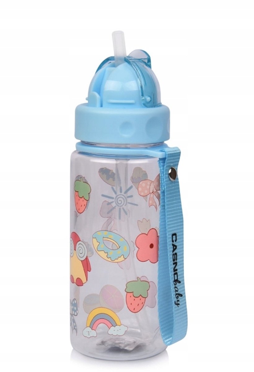Casno Willy Kinder Drinkfles Blauw 400ml met Rietje