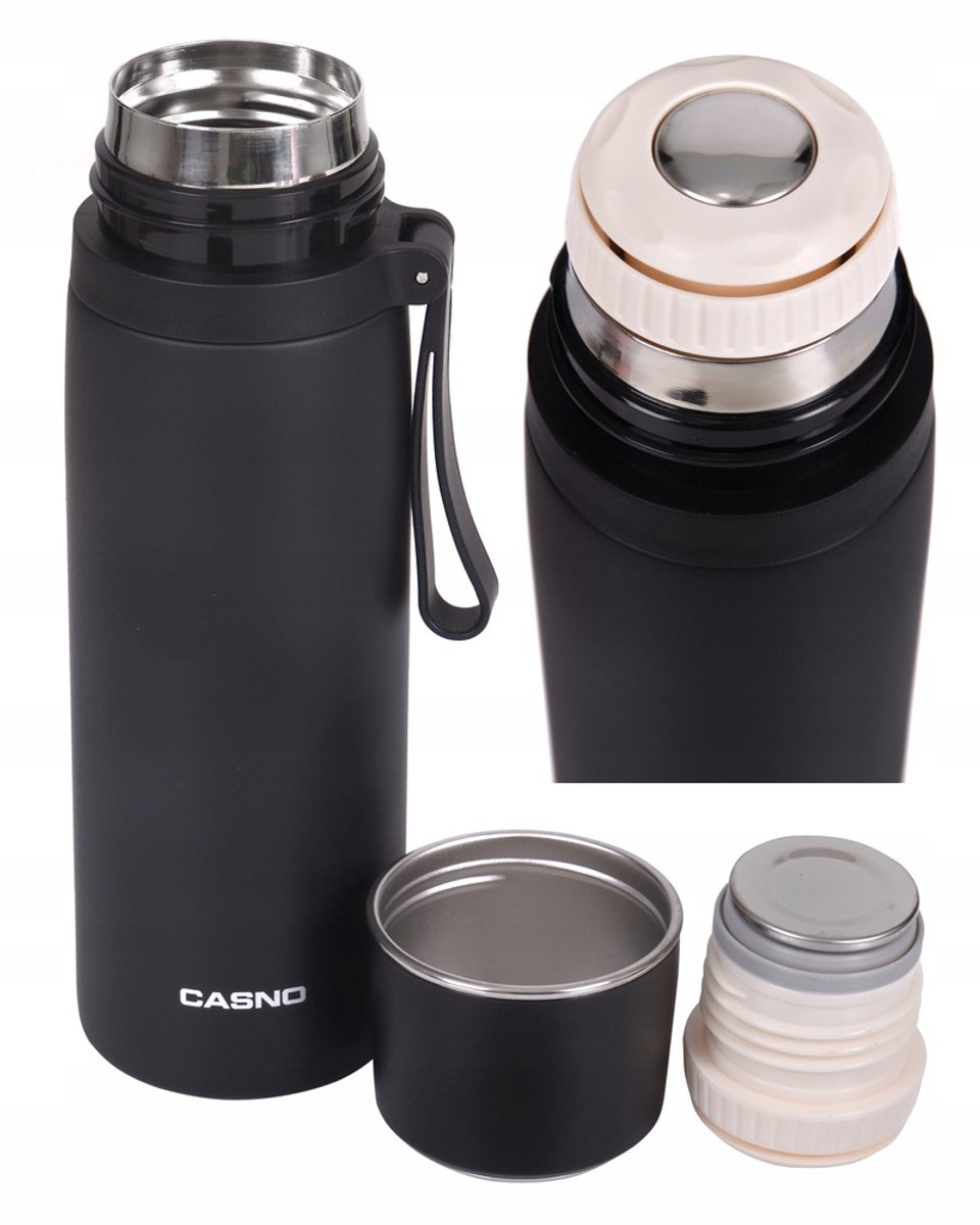 Casno Thermos Fles 500ml - RVS, Zwart, School/Outdoor