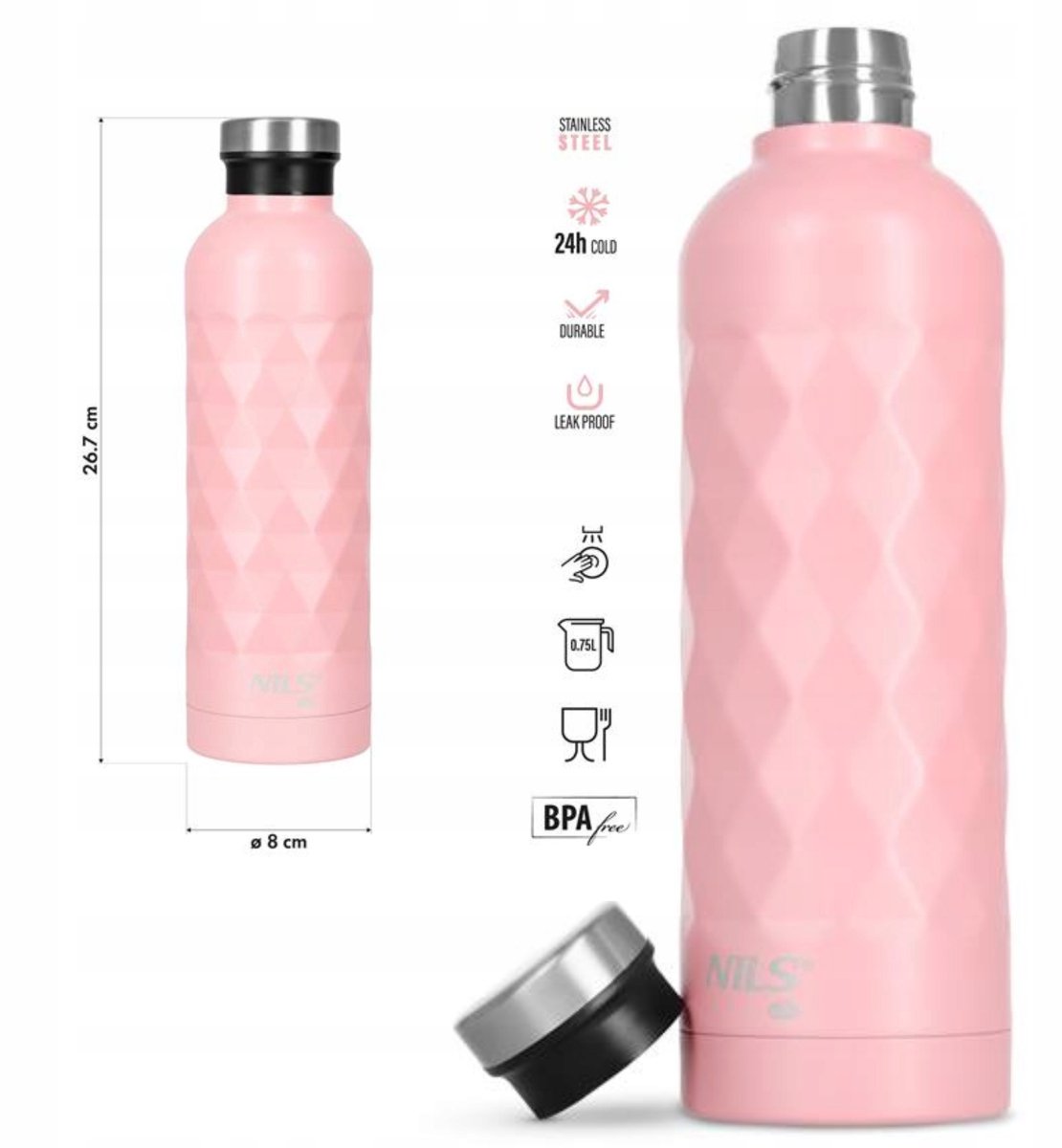 RVS Drinkfles 750ml Roze - Houdt Drankjes 24u Koud