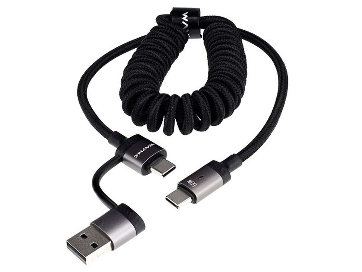WAYME USB-C naar USB-C Kabel 1.5m 60W 3A Spiraal Opladen & Data