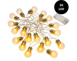 Lomera Feestverlichting Op Batterijen - 30 Led Bolletjes - Warm Wit Licht - Lichtsnoer - Binnenshuis Geschikt - Led Lampjes Slinger - Decoratieve Verlichting - Sfeer Verlichting - Compacte Lichtslinger - Kerstverlichting - Kerstlampjes
