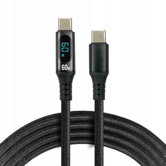 EverActive Cavo USB-C A USB-C PD 60W Con LED RGB - Ricarica Rapida 3A, Trasferimento 480 Mbps, Guaina In Nylon, 2 Metri - Modello CBB-2PDR