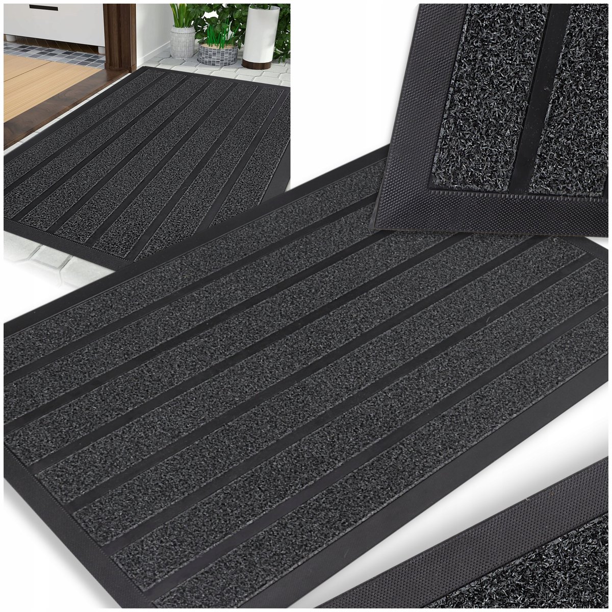 Grijze buitenmat deurmat 60x90 cm - antislip en vuilvanger