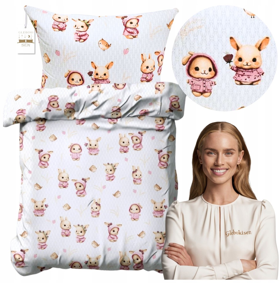 Kinderbeddengoed 100x160cm Katoen - Lieve Konijntjes Roze