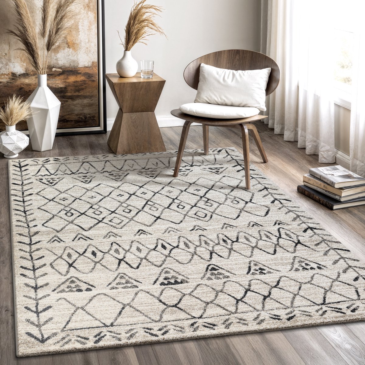 Muratap Boho Vintage Laagpolig Vloerkleed Crème- 80x200 CM