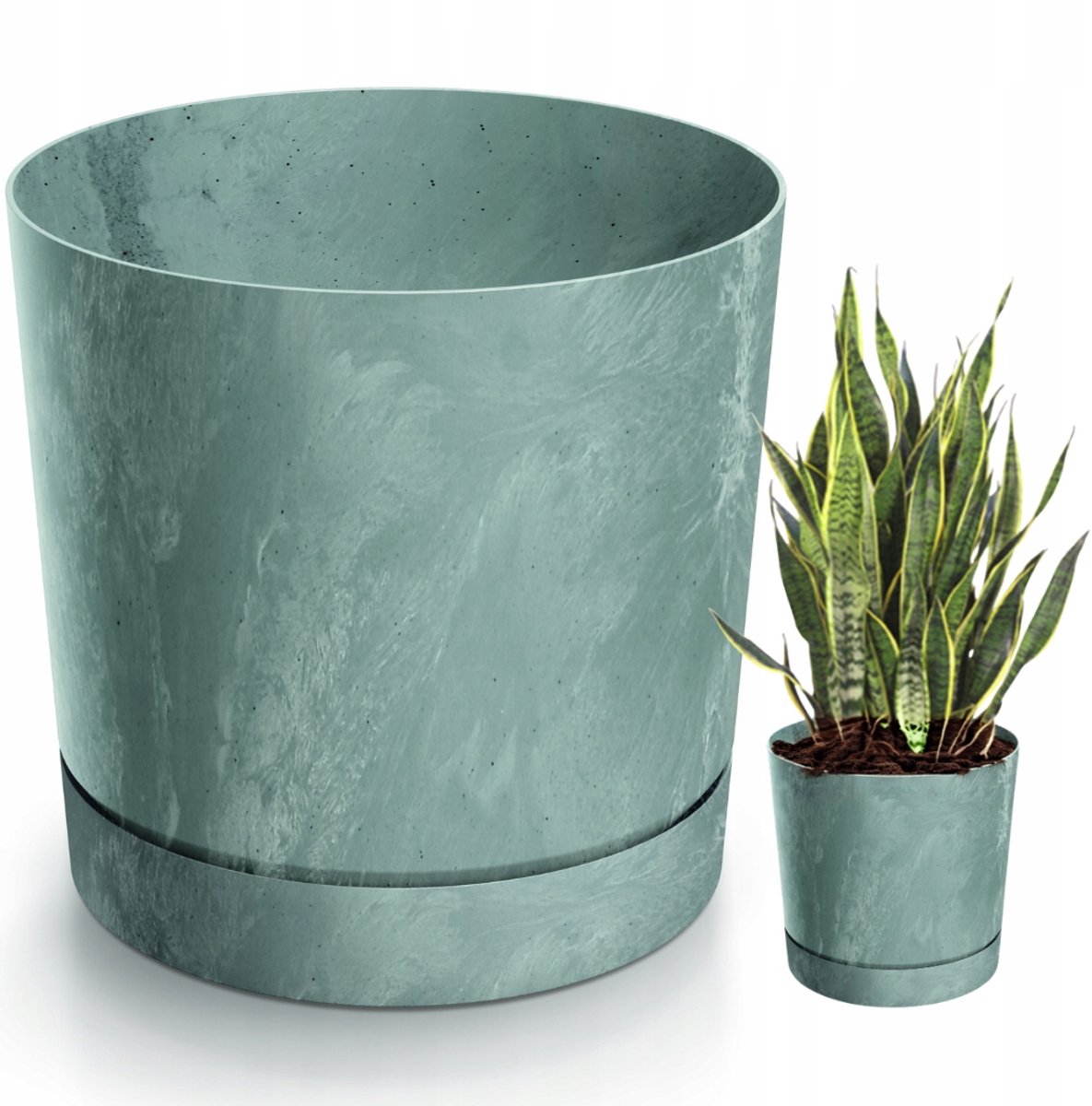 Tubo Beton Effect Pot met Schotel 40cm - Stijlvol Grijs Kunststof