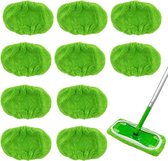Lot de 10 lingettes de rechange vertes pour balai Swiffer , idéales pour un nettoyage efficace des sols. Accessoires de rechange réutilisables et lavables pour brosses de nettoyage.