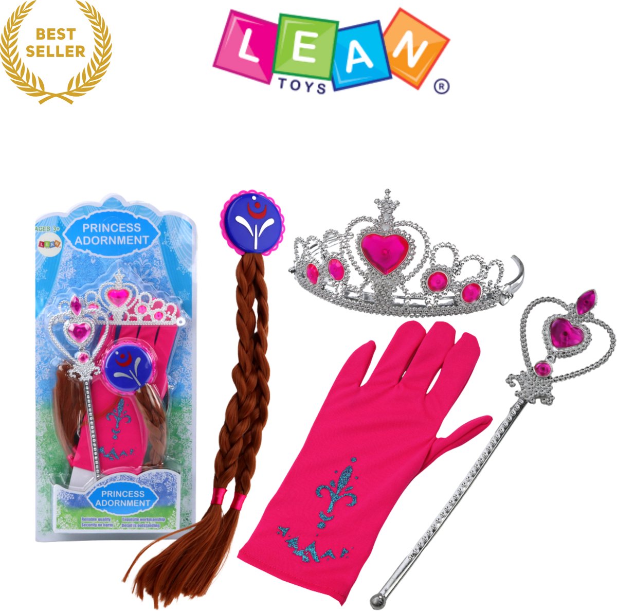 MagicPrincess Accessoireset voor Meisjes – Inclusief Toverstaf, Kroon, Handschoen & Vlechtspelden – Luxe Prinsessen Speelset met Diamantdetails in Roze & Blauw – Perfect Cadeau voor Verkleedfeest of Carnaval – CE Gecertificeerd – Met Ebook
