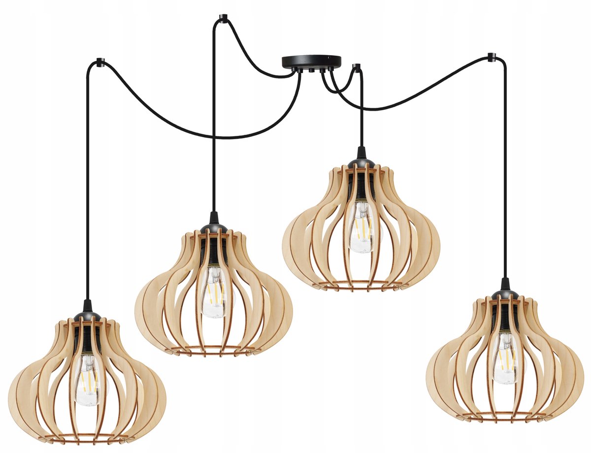 Spider Timber hanglamp - Hout, 4xE27, Boho, Modern, Eetkamer