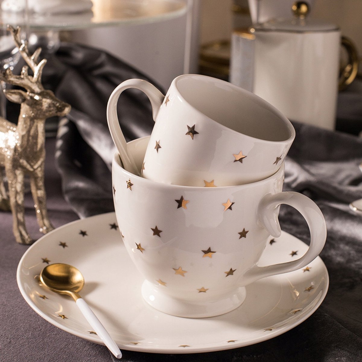 Altom Design Ice Queen Dessertbord - 20 cm - Porselein met Gouden Sterren
