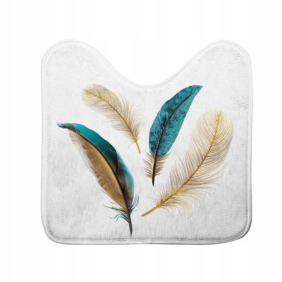 Zachtheid van interieur Plumiss WC-mat 45x45 cm, turquoise en goud veren
