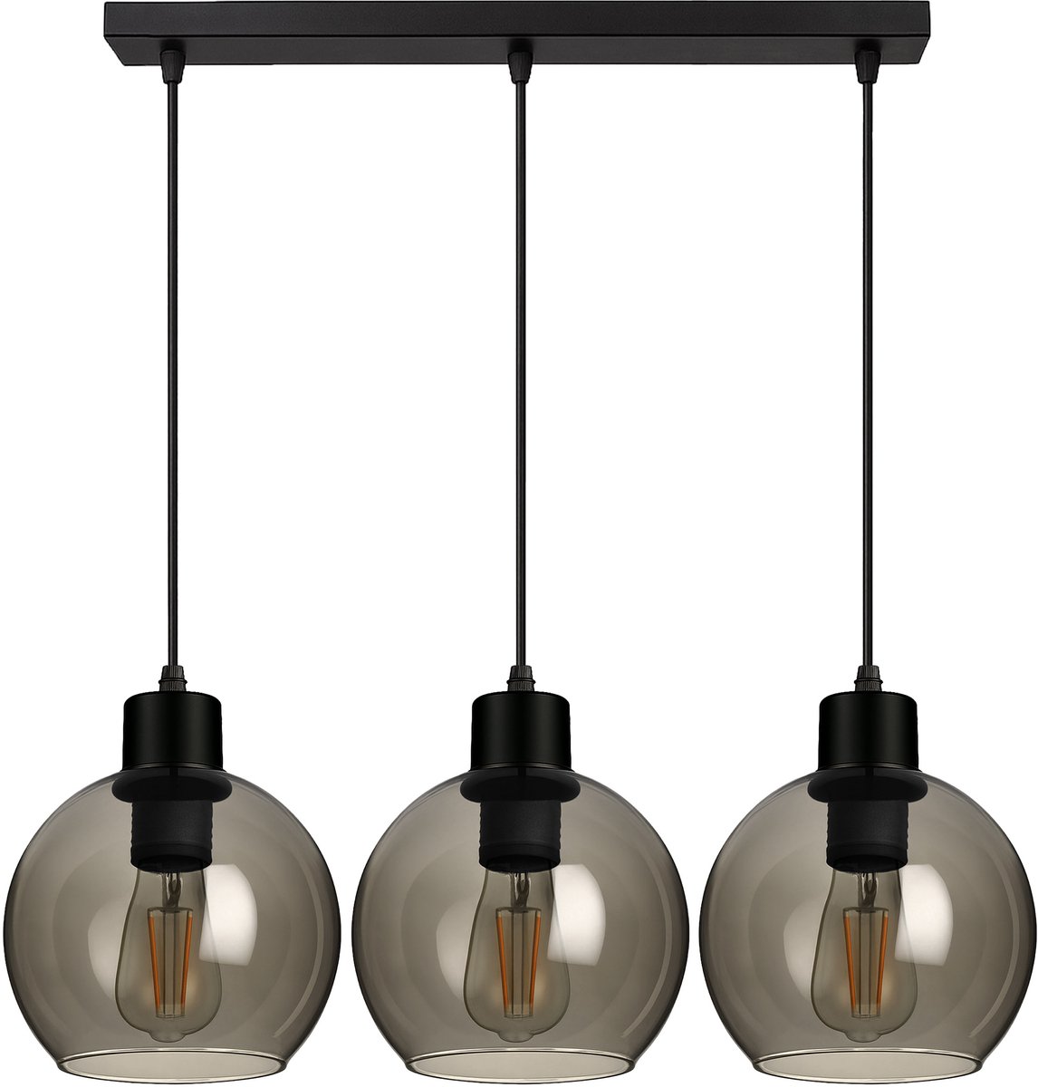 Moderne Hanglamp Zwart met Rookglas Bollen - 3xE27