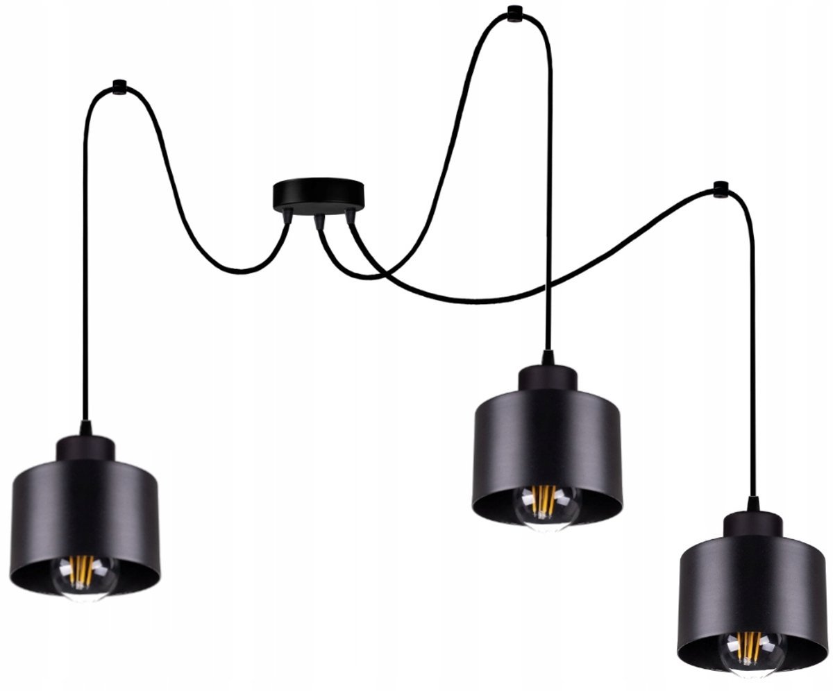 Hanglamp Spider Edison Loft - Zwart Metaal, 3xE27