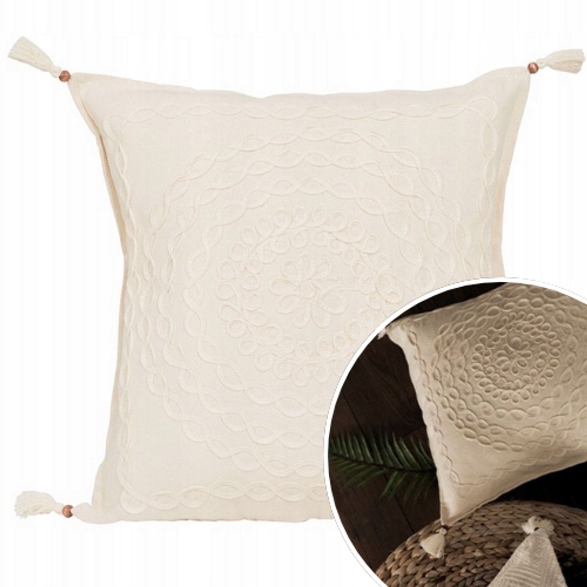 Boho Decoratieve Kussenhoezen Beige 40x40 cm met Franjes