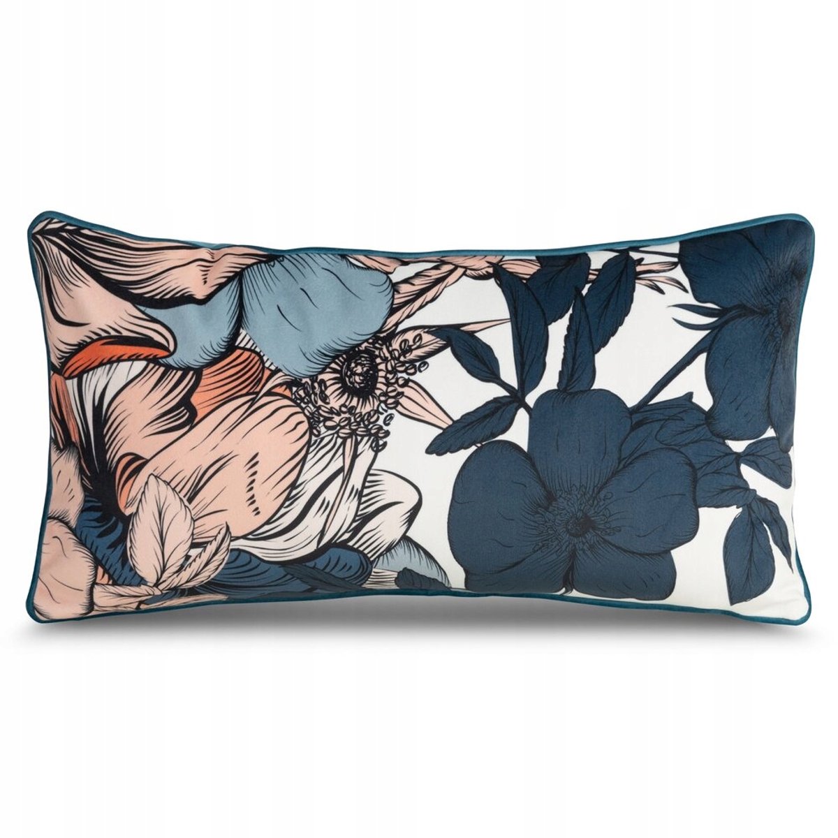 Decoratieve Kussenhoes met Vulling 30x60 cm - Blauw & Roze Bloemen