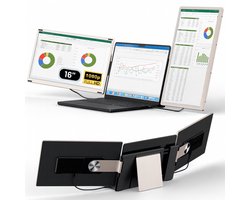 Stemap® Portable Monitor 16" Inch One Cable Tri Screen | Geschikt voor laptops van 13" t/m 17.3" Inch | Incl. Reistas | Laptop scherm extender | Draagbare monitor | 16 inch monitor