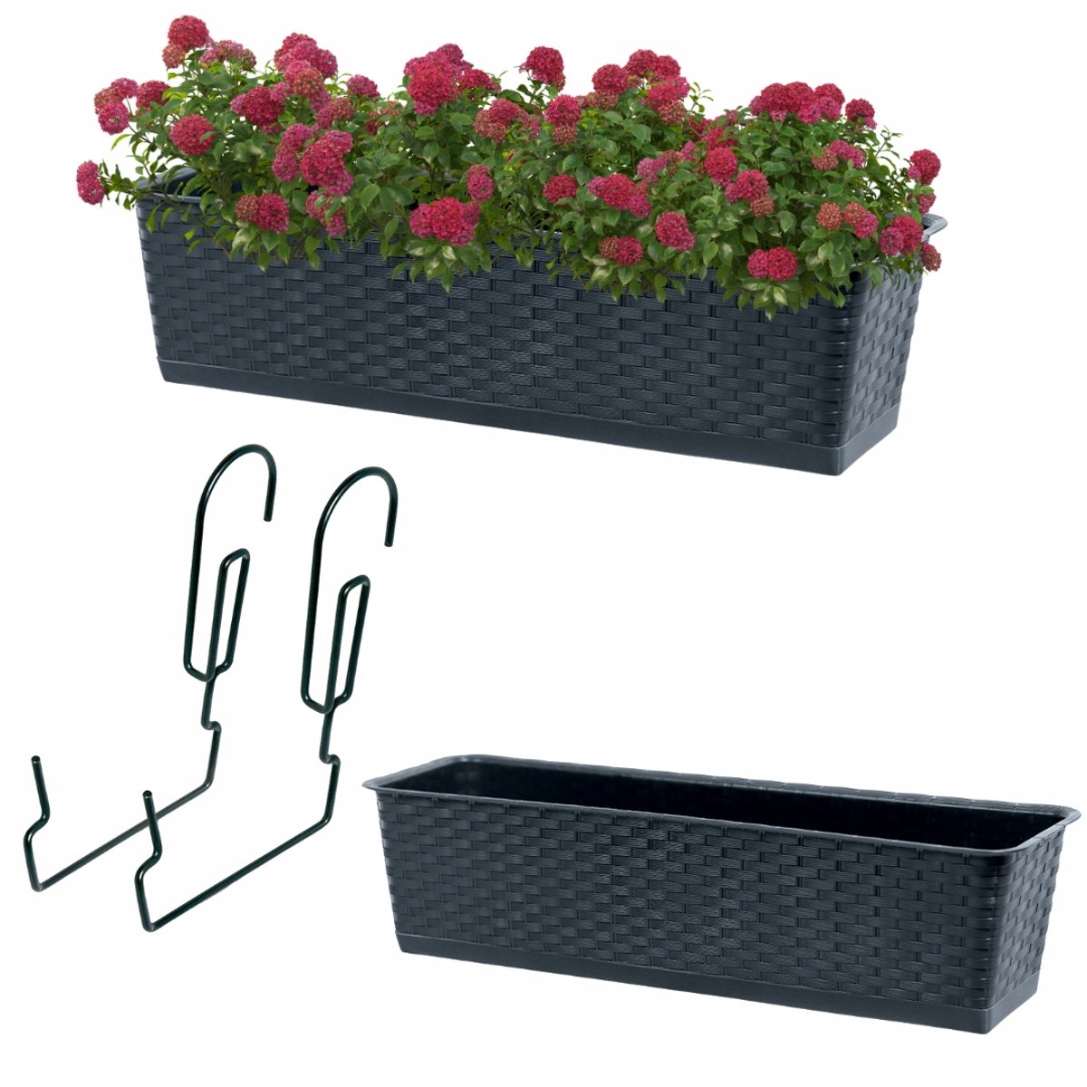Balkonbak 50cm met Rotanlook, Beugels en Onderstel voor Balustrade