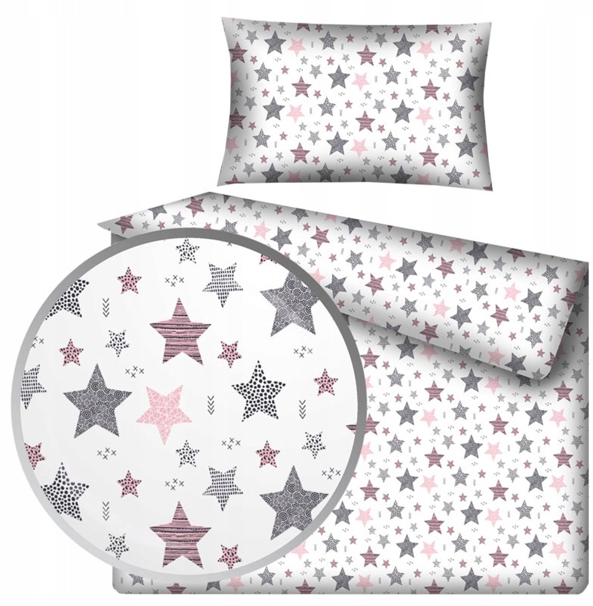 Kinderbeddengoest 90x120 cm met grijze sterren, 100% katoen