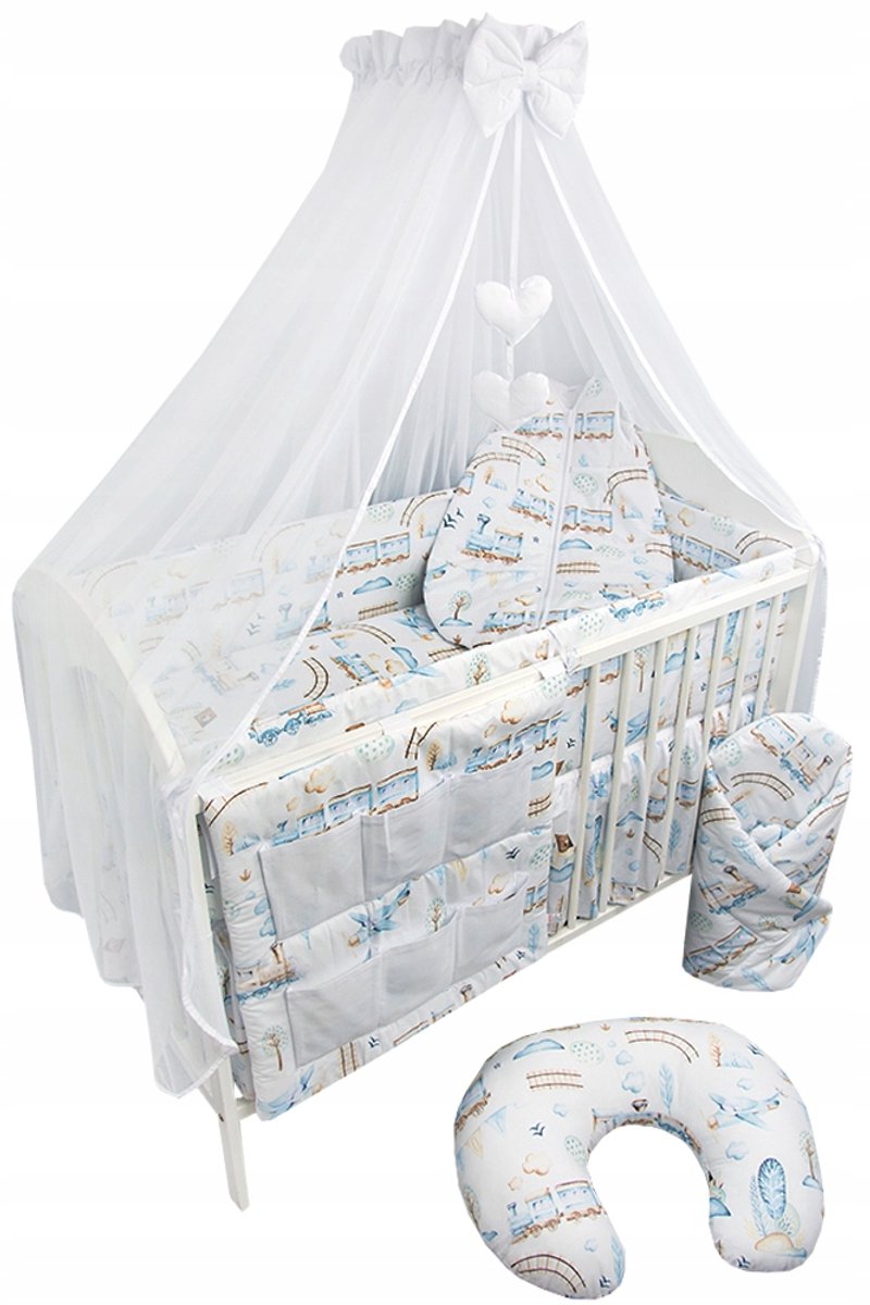 Image of 12-delige hoeslakenset voor babybedje met hemelsblauw en roze